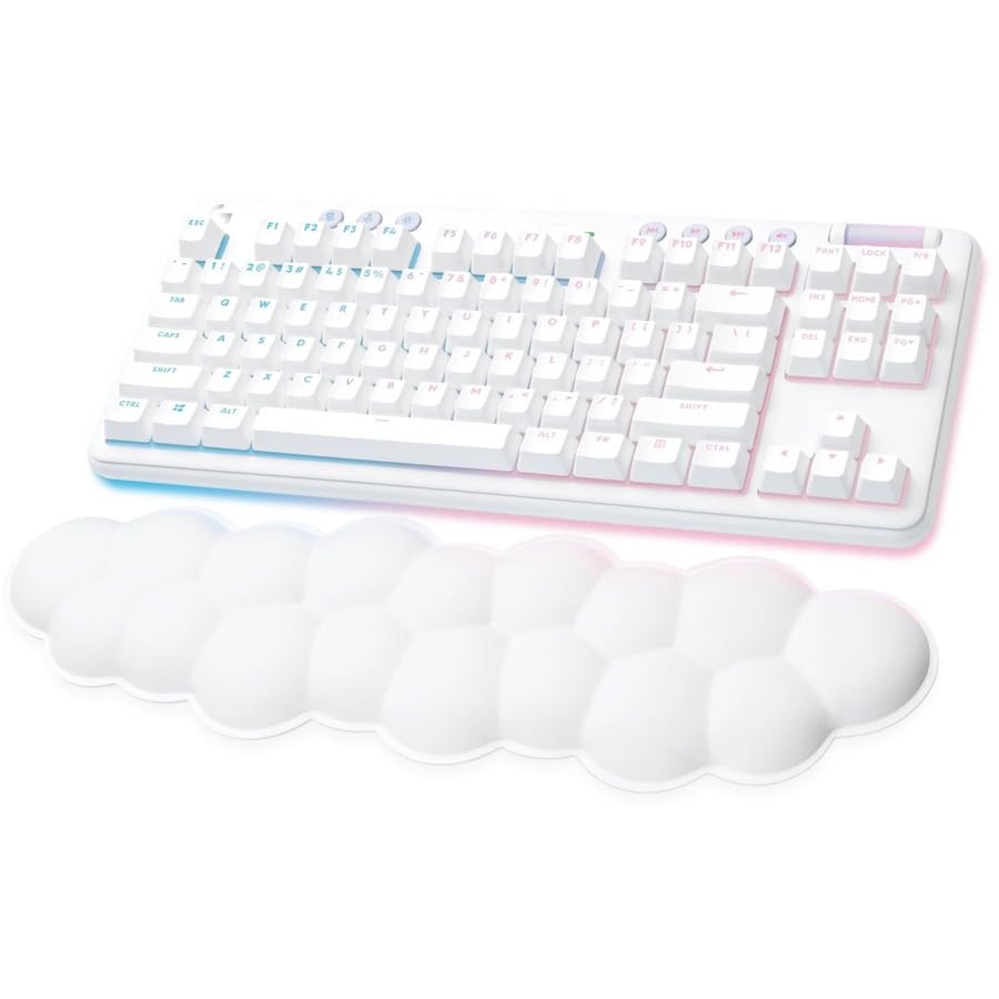 Logitech G715 Wireless Mechanical Gaming Keyboard with LIGHTSYNC RGB, Lightspeed, Tactile Switches (GX Brown), and Keyboard Palm Rest, PC/Mac Compatible - White Mist