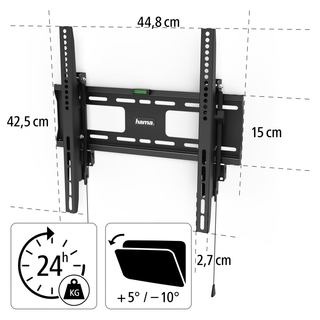 Hama Tilting TV wall mount, anti-theft device, 165 cm (65"), up to 50 kg