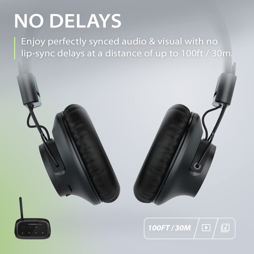 Avantree Shift - Wireless TV Multiple Headphones Pack, Ideal for Watching 2 or More TVs, with Cross-Compatibility, Pass-Through, Long Range, Scalable to 3 Transmitters and 100 Headphones
