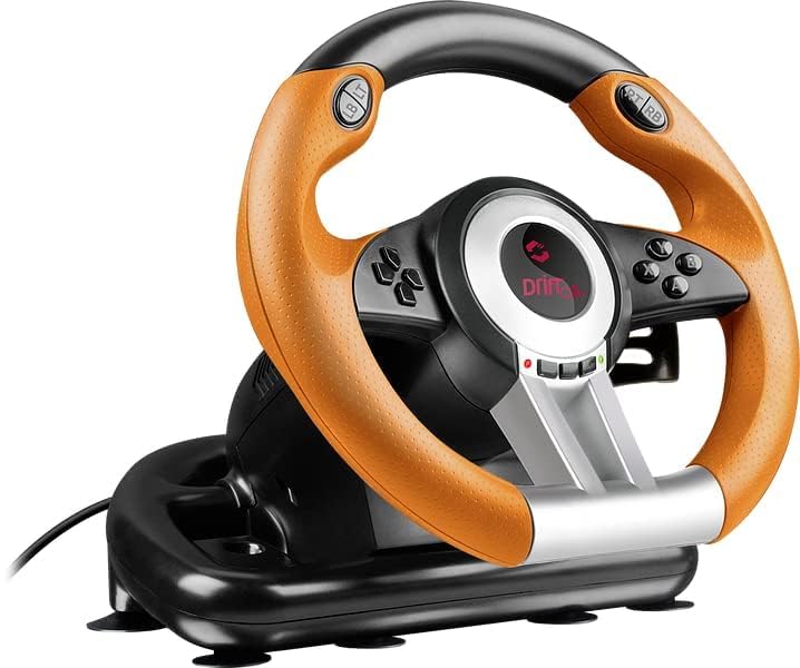 Speedlink DRIFT O.Z. Racing Wheel - USB Gaming Lenkrad fr PC, Schwarz-Orange (Kompatibel mit Windows XP - Pedale fr Gas & Bremse)