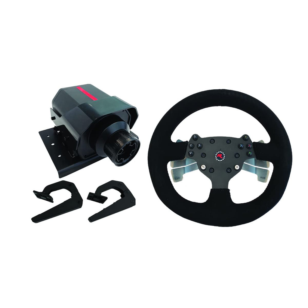 GTR Simulator RS30 Ultra Force Feedback Driving Racing Wheel Suede Leather Cover Instant Gear Shifters with V3 Responsive Adjustable Metal Base 2-Pedals for PC