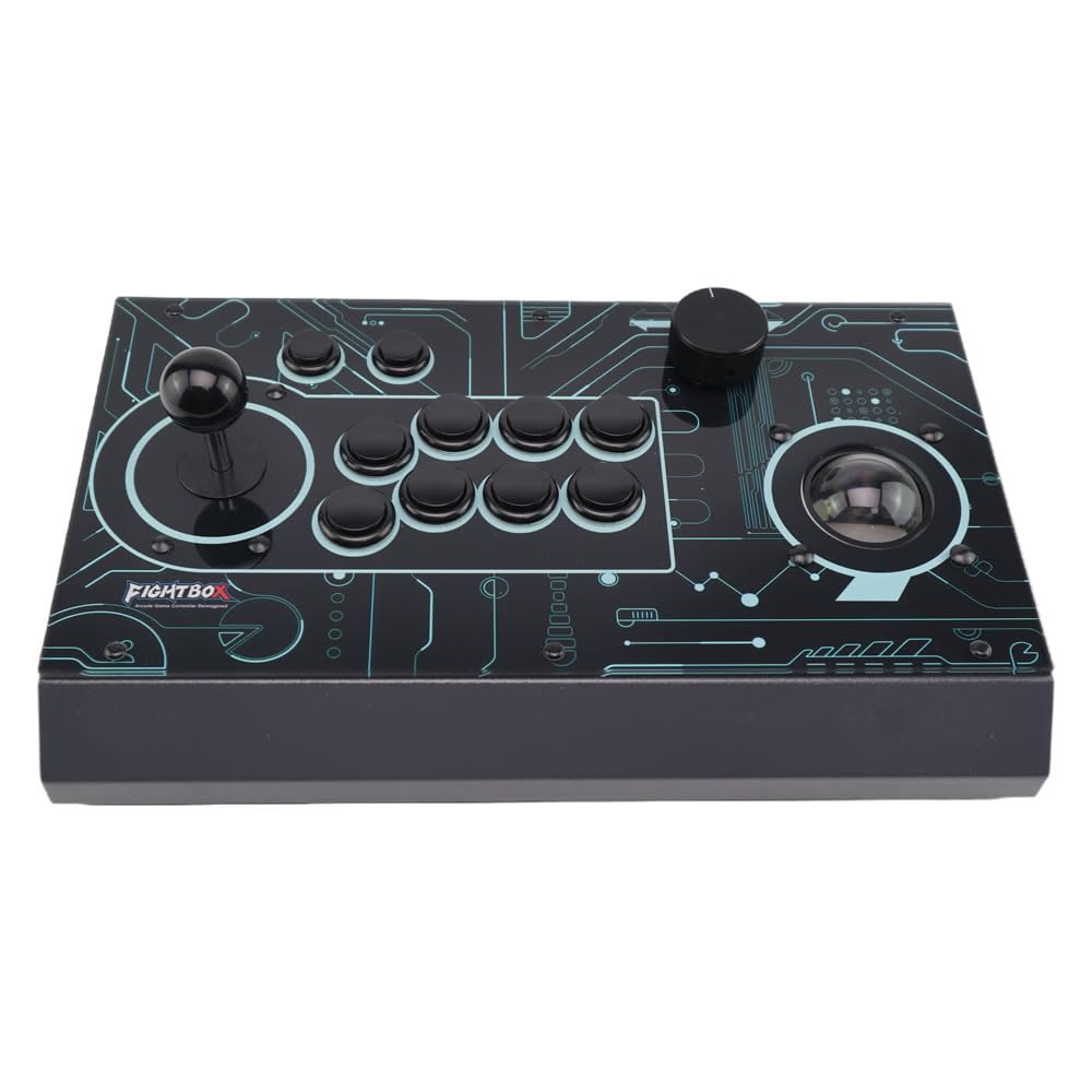 FightBox R10 Pro Arcade Fight Stick with 2-Inch Trackball and Spinner, Sanwa Joystick, Metal Case, USB Retro Gaming Controller for PC, MAME and RetroArch