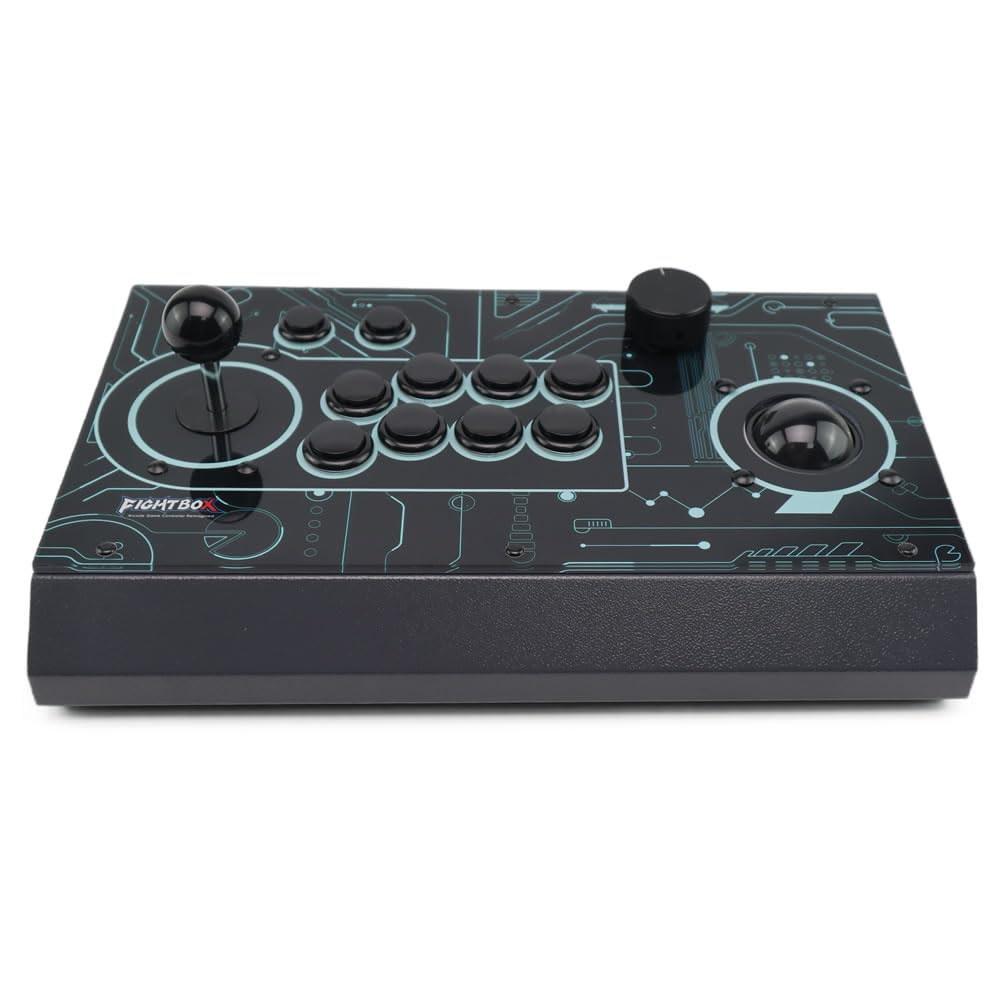 FightBox R10 Pro Arcade Fight Stick with 2-Inch Trackball and Spinner, Sanwa Joystick, Metal Case, USB Retro Gaming Controller for PC, MAME and RetroArch