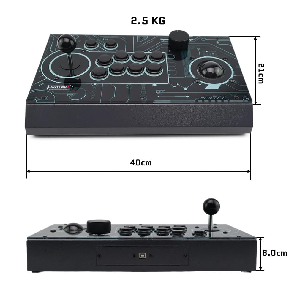 FightBox R10 Pro Arcade Fight Stick with 2-Inch Trackball and Spinner, Sanwa Joystick, Metal Case, USB Retro Gaming Controller for PC, MAME and RetroArch