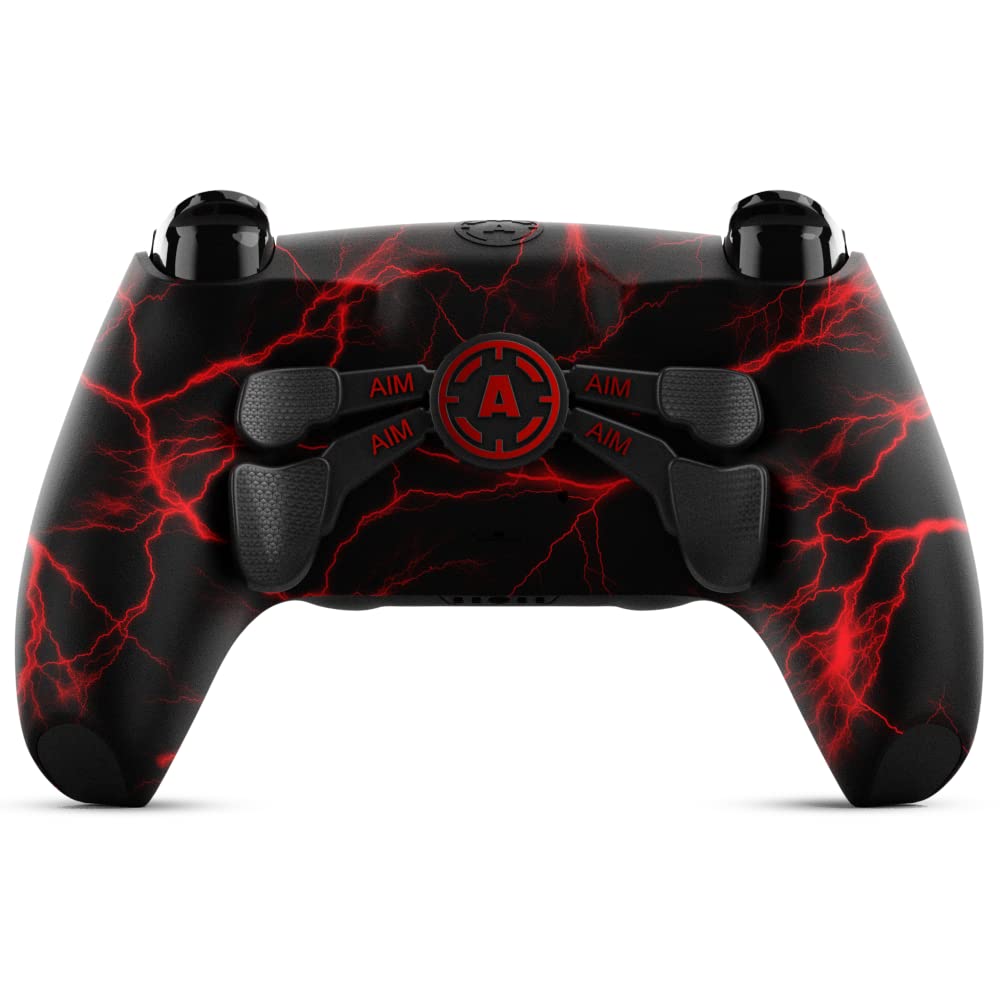 AimControllers Custom PRO Controller compatible with PS 5 Console & PC | Custommade Wireless Gaming Controller with 4 Back Remappable Paddles | Gaming Accessories Electronics (Red Storm)