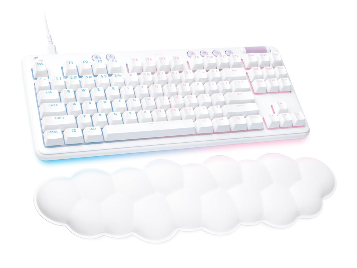 Logitech G715 Wireless Mechanical Gaming Keyboard with LIGHTSYNC RGB, Lightspeed, Tactile Switches (GX Brown), and Keyboard Palm Rest, PC/Mac Compatible - White Mist