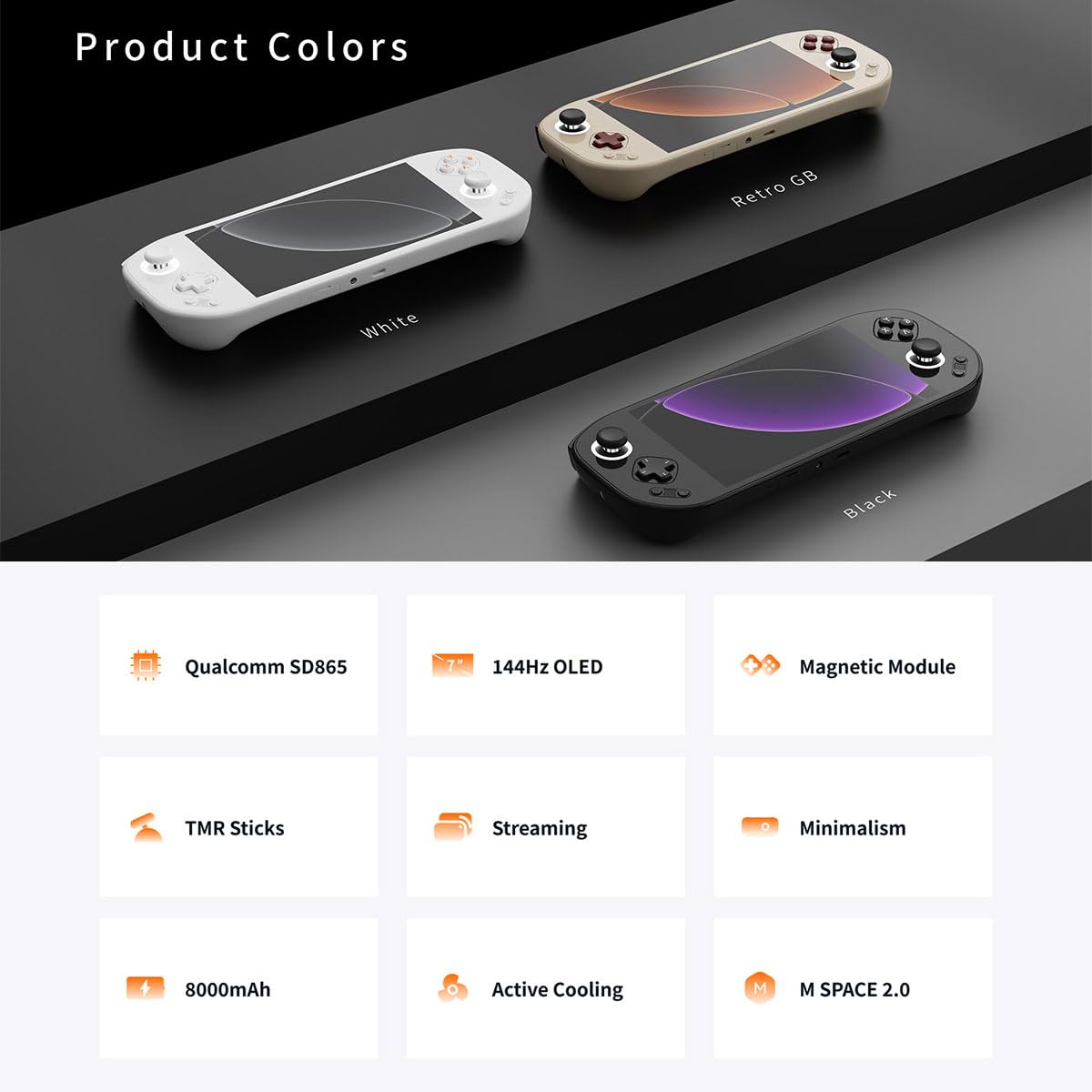 Mangmi Pocket Max Game Console,7 Inch OLED Android 13 System 8000mAh Battery Video Games Consoles,with DDR4+128G TF Card and Wireless Networt Console Casual Game Console RGB Joystick/6-Axis(Gray)