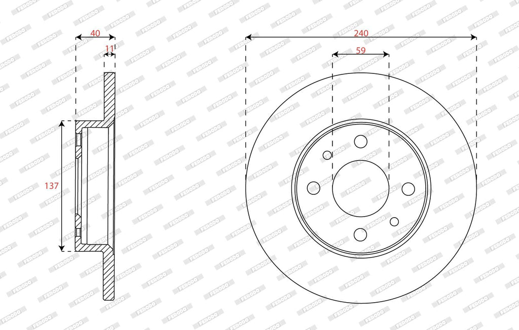 FERODO Brake Disc DDF2218C Rear for ABARTH 500/595 / 695 2008 Onwards | OE Matching Quality | Smooth & Quiet Performance