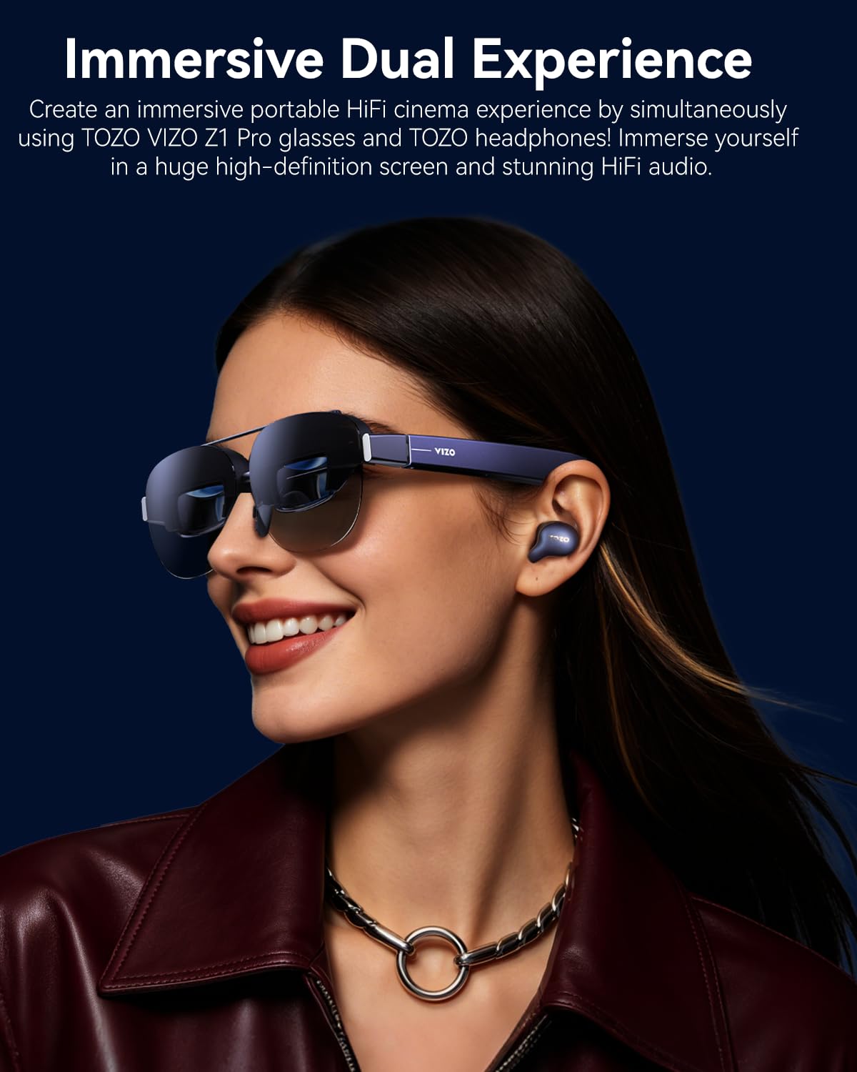 TOZO VIZO Z1 Pro AR Glasses with 160" OLED Display, 120Hz, Full HD 2D & 3D, 6000 nits Brightness, Lightweight, Compatible with iPhone/Android/Laptop