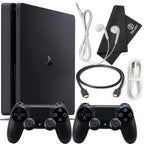 PlayStation 4 Slim 1TB Console Bundle - Includes the PS4 Console Slim 1TB, 2 Dualshock PS4 Wireless Controllers, MicroUSB Charging Cable, HDMI cable, Wired Earbuds and Microfiber Cloth (Renewed)