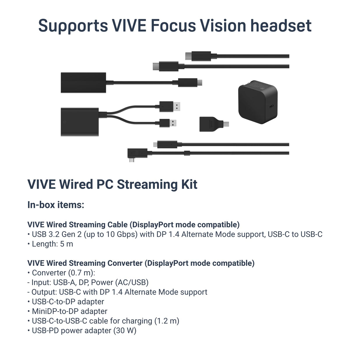 HTC VIVE Wired PC Streaming Kit for VIVE Focus Vision VR Headset - DisplayPort Mode Compatible
