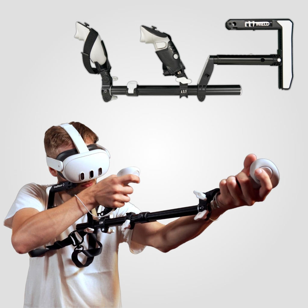 Magnetic Gun Stock for Quest 3, 3S & with Silicone Grips - Magnetic VR Gun Stock - with Basic Sling - VR Accessory for Shooting Games - OneStock Magnetic