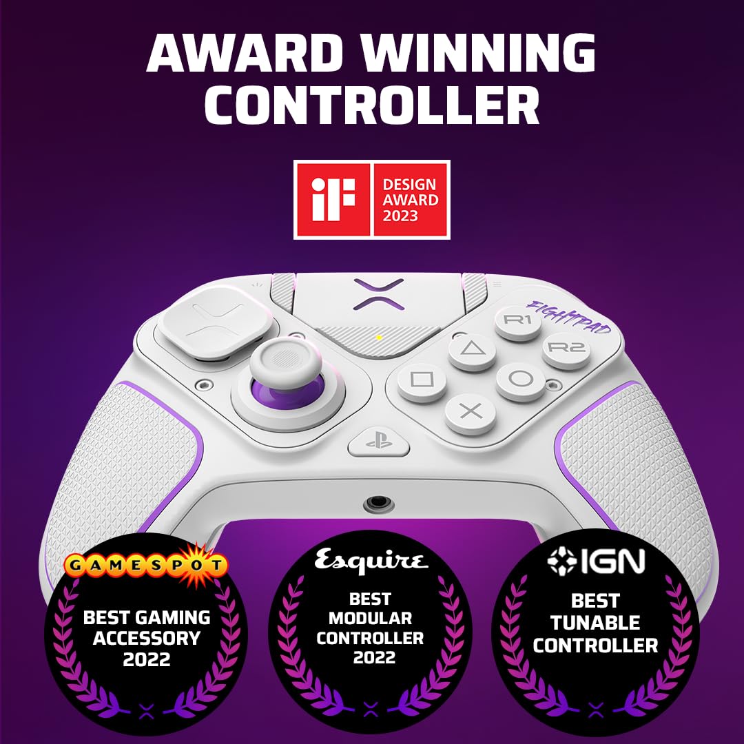 PDP Victrix Pro BFG Wireless Gaming Controller for Playstation 5 / PS5, PS4, PC, Modular Esports Gamepad, Remappable Buttons, Customizable Triggers/Paddles/D-Pad/Fightpad, PC App, White (Renewed)