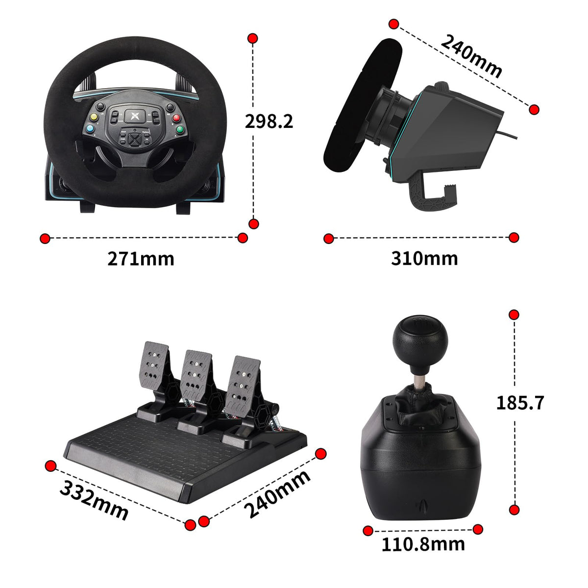 DOYO Gaming Steering Wheel with Pedals and Shifter, 1080° Racing Wheel with Hall Effect Pedals and Paddle Shifters, Vibration Feedback Steering Wheel Compatible with PC/PS4/Xbox One/Xbox Series X|S/PS3/Switch