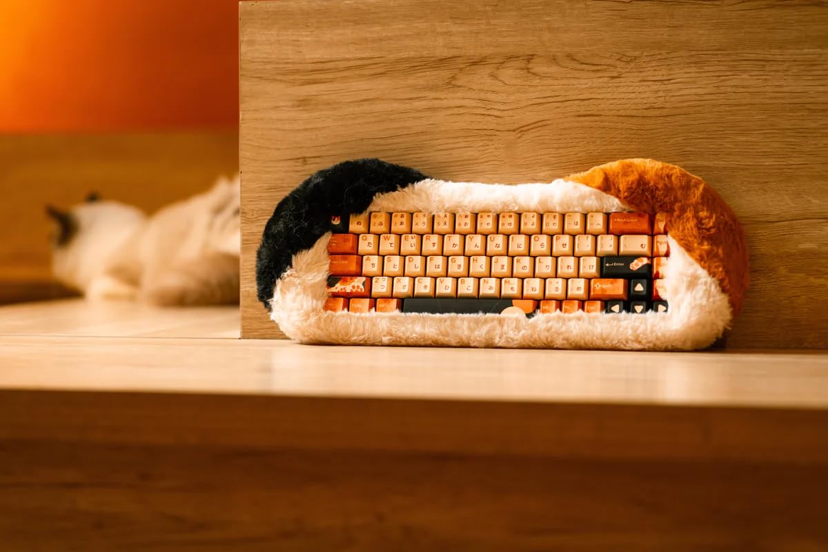 PETBRICK 65 2.4G Wireless Gaming Keyboard 65%, World's First Fluffy, Pettable Custom Mechanical Leaf Spring Keyboard, Switch Between Two Styles Any Time, Odd Eye