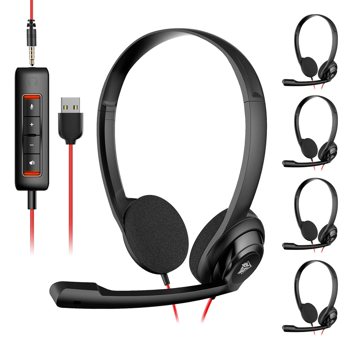 NUBWO HW02 USB Computer Headset with Clear Chat Microphone, Lightweight On-Ear Wired Headset for MS Teams, Skype, Webinars, Call Center and More - 10Pcs