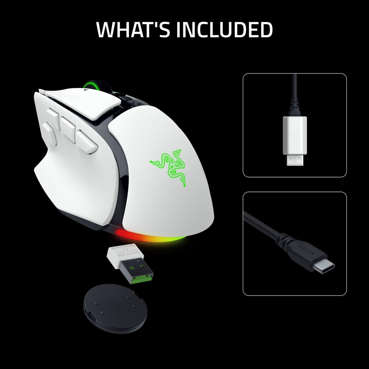 Razer Basilisk V4 Pro Wireless Gaming Mouse, 200 Hr Battery Life, White