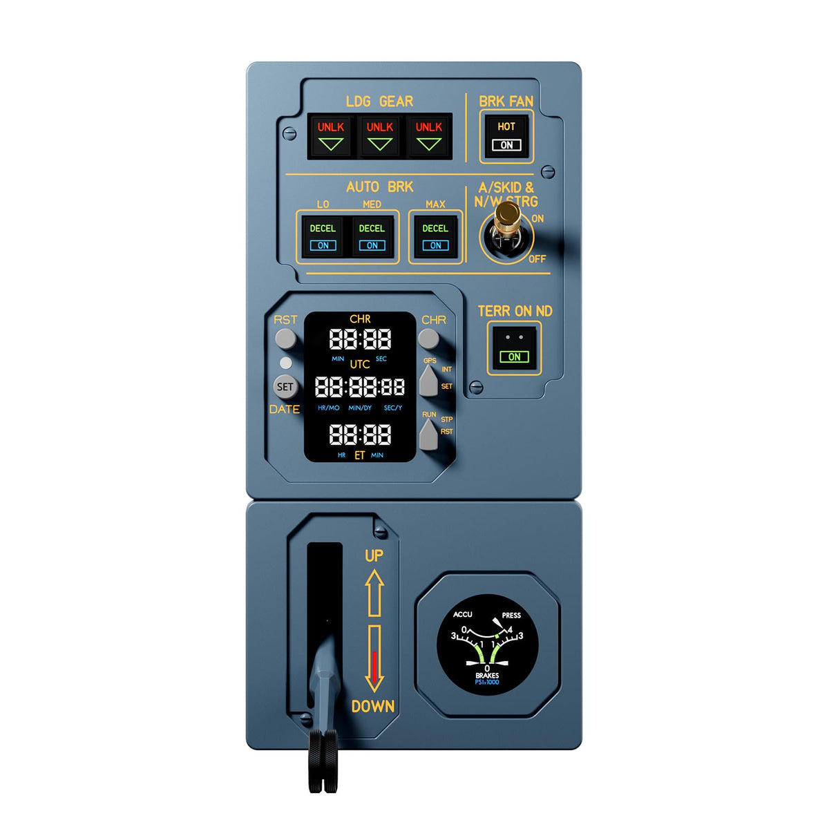 WINGFLEX Flight Simulator Controls A320 Gear Manage Panel Landing Gear Panel Autobrake & Landing Gear, Hall-Effect Sensor Handle, Integrated Aviation Clock Display, Circular Hydraulic Pressure Display, Flight Simulation Designed for PC