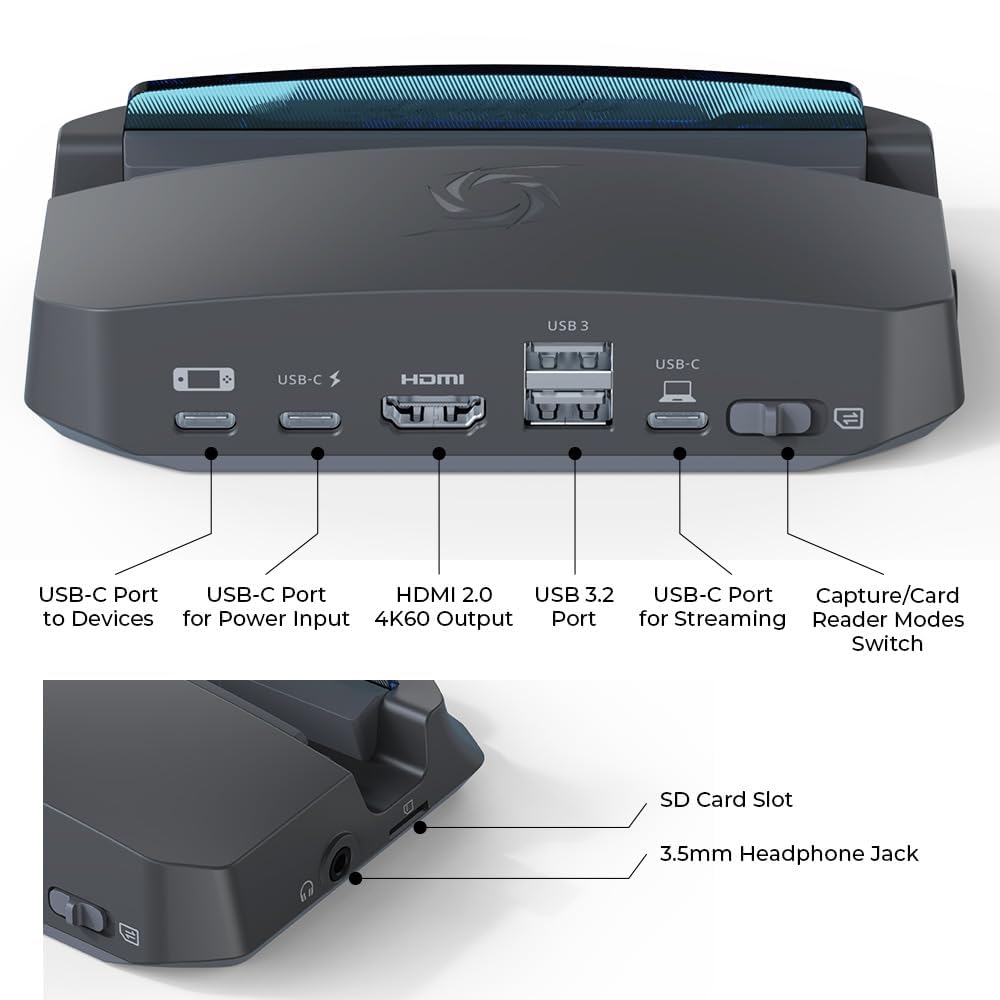 AVerMedia Steam Deck Dock with HDMI 4K@60Hz, USB C Charging, Screen Mirroring, Video Capture for Switch, Steam Deck, ROG Ally, Legion Go, MSI Claw, iPhone, iPad - X'TRA GO GC515