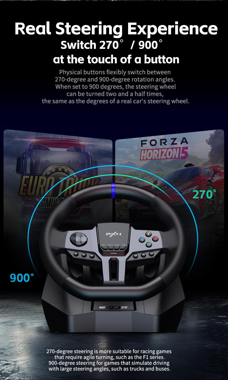 PXN V9 Gen2 Gaming steering Wheel With Pedals/Shifter for PC,PS4,PS3,Xbox