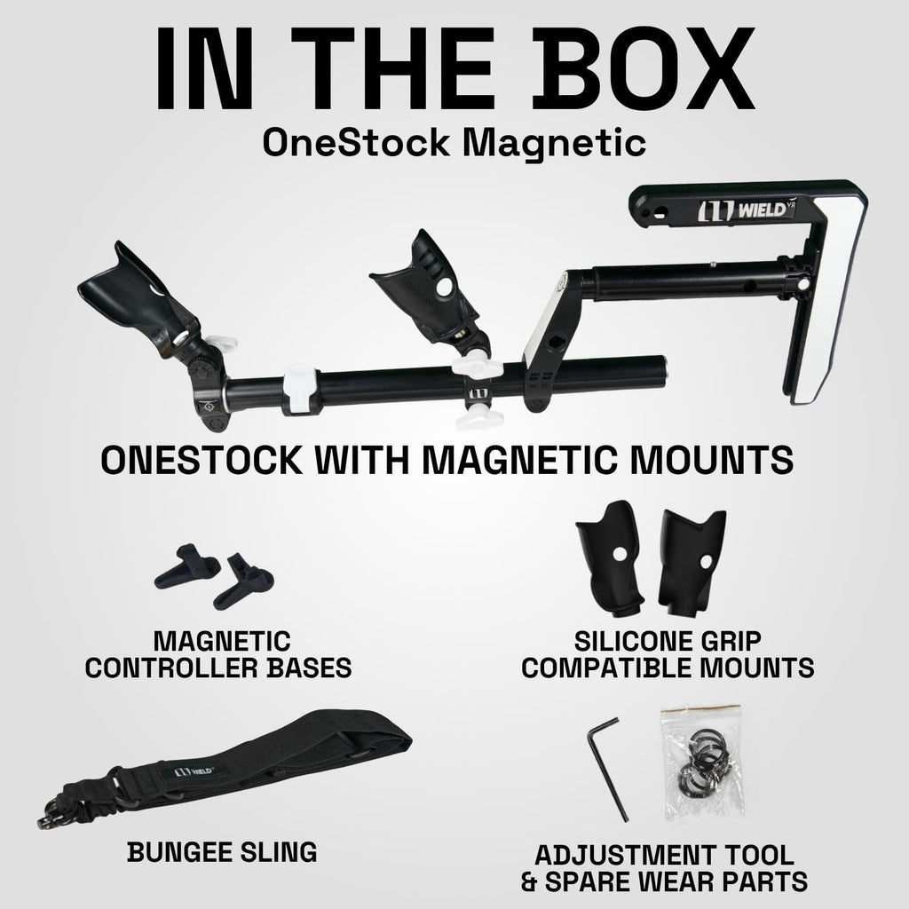 Magnetic Gun Stock for Quest 3, 3S & with Silicone Grips - Magnetic VR Gun Stock - with Basic Sling - VR Accessory for Shooting Games - OneStock Magnetic