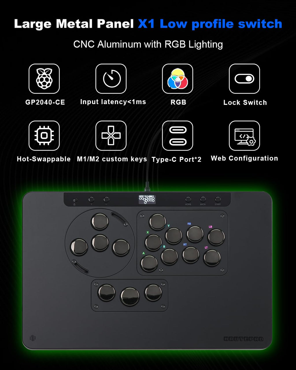 Leverless Controller Arcade Stick: Arcade Stick X Series with Ambient RGB & Tournament Lock Switch, Low Profile X1 with Wind Engine Switches ,Leverless Controller for Switch, PC,PS4