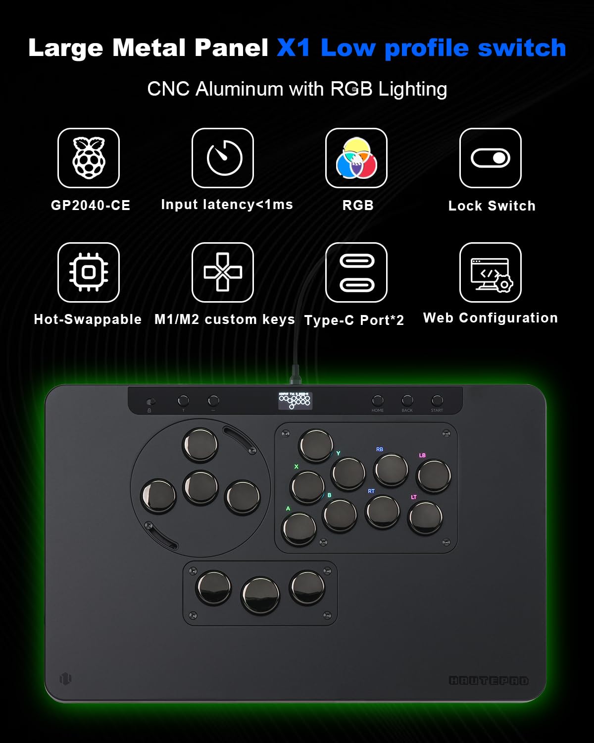 Leverless Controller Arcade Stick: Arcade Stick X Series with Ambient RGB & Tournament Lock Switch, Low Profile X1 with Wind Engine Switches ,Leverless Controller for Switch, PC,PS4