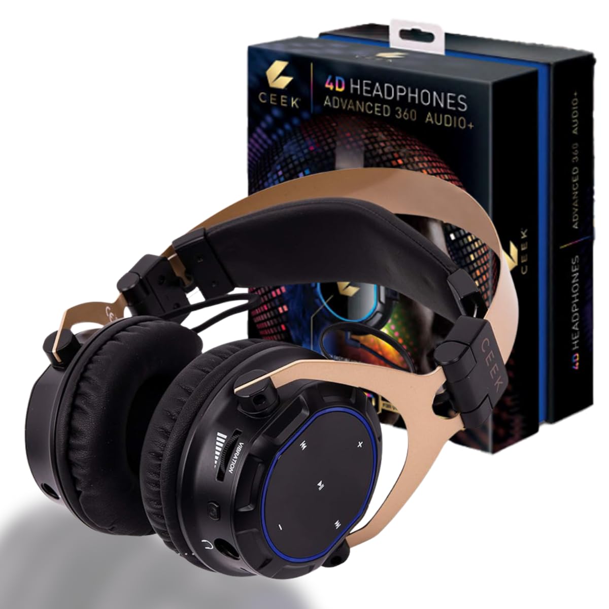 CEEK Wireless Bluetooth Headphones Over Ear with Noise Cancelling, 360° Surround Sound, Foldable Design & Detachable Mic - Headphones for Gym, Gaming, Music & Travel with Earth Shaking Bass - Gold.