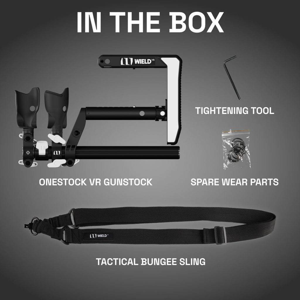 WIELD VR Gun Stock for Quest 3 | 2 | 3S | Pro – with Tactical Sling – Designed for FPS Accuracy, Stability & Immersion – VR Accessory for Shooting Games – OneStock