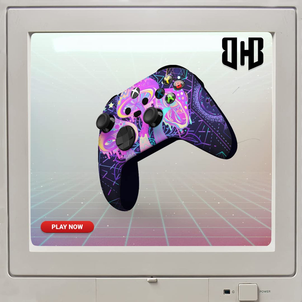 Psychedelic Mushrooms Customised Wireless Controller by BCB. Original X-box Controller Compatible with X-box One/Series X & S Console. Customized with Water Transfer Printing (Not a Skin)