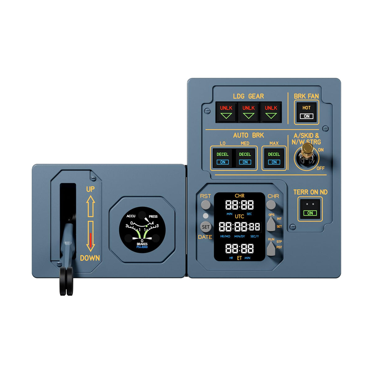 WINGFLEX Flight Simulator Controls A320 Gear Manage Panel Landing Gear Panel Autobrake & Landing Gear, Hall-Effect Sensor Handle, Integrated Aviation Clock Display, Circular Hydraulic Pressure Display, Flight Simulation Designed for PC