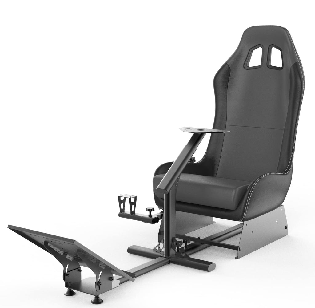 Sim Racing Cockpit with Seat | Compatible with G29 G920 G923 T248X T248 T300RS TX F458 T500RS| Easy to Install Racing Wheel Stand for PS5, Xbox, PC Gaming (Black/Grey)