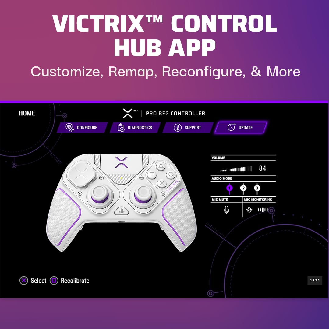 PDP Victrix Pro BFG Wireless Gaming Controller for Playstation 5 / PS5, PS4, PC, Modular Esports Gamepad, Remappable Buttons, Customizable Triggers/Paddles/D-Pad/Fightpad, PC App, White (Renewed)