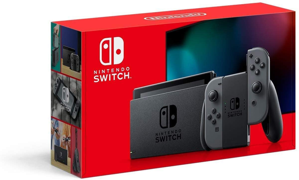 Nintendo Switch Game Console - Black (HAC-001(-01) w/ OEM Gray Joy Cons (Renewed)