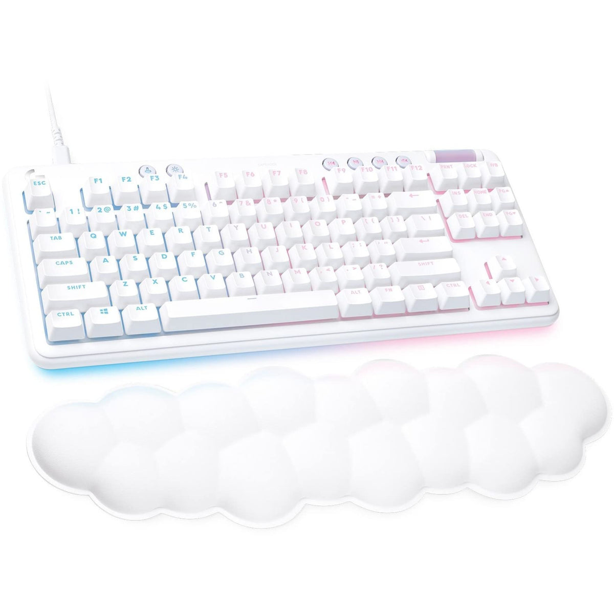 Logitech G715 Wireless Mechanical Gaming Keyboard with LIGHTSYNC RGB, Lightspeed, Tactile Switches (GX Brown), and Keyboard Palm Rest, PC/Mac Compatible - White Mist