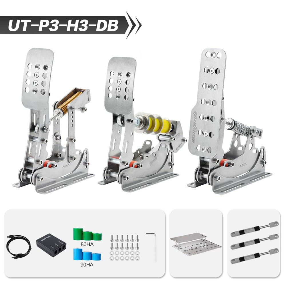Simjack UT Pedal Sim Racing Pedals 200KG Load Cell Brake Pedal PC Racing Simulator Pedals Pressure Sensor HE Hydraulic System (UT-P3-H3-DB)