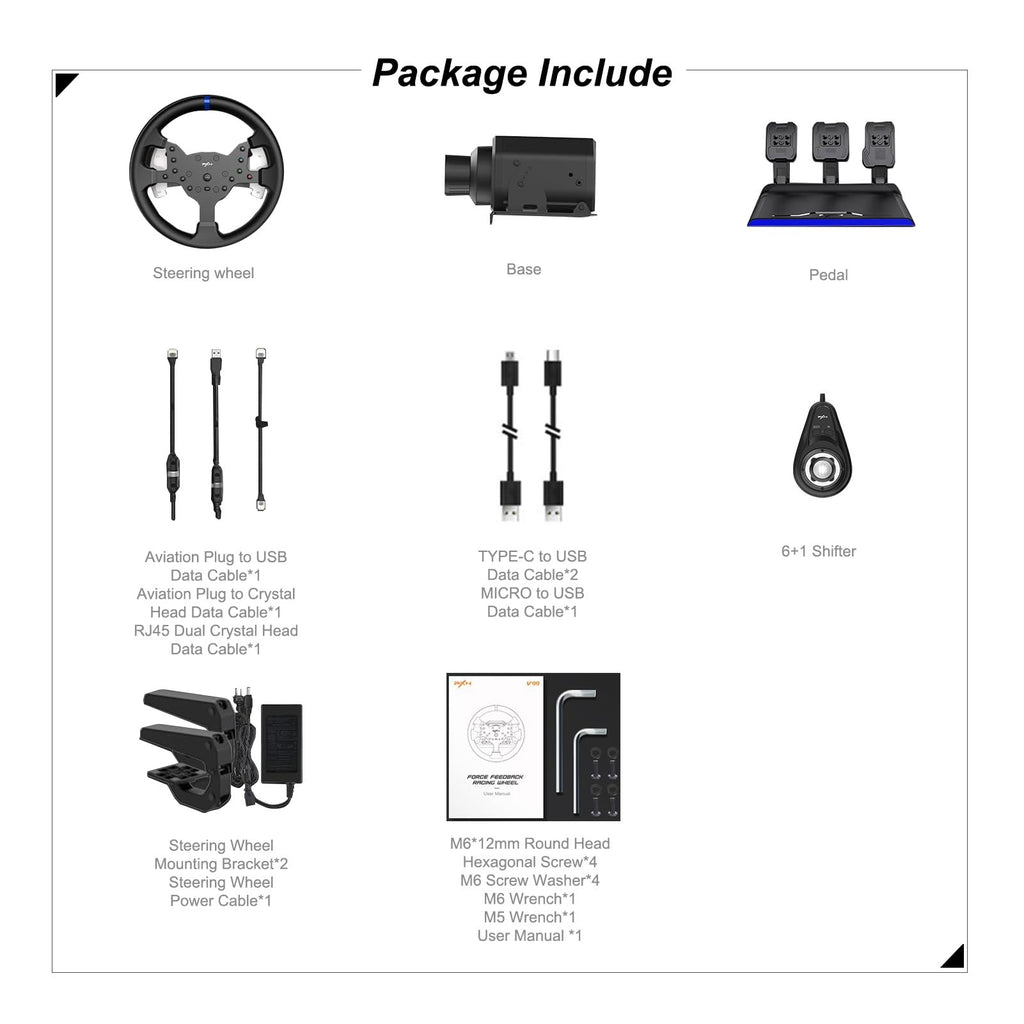 PXN V99 Force Feedback PC Racing Wheel Detachable Gaming Sim Steering Wheel