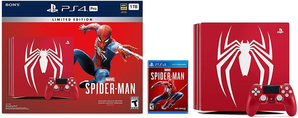 Playstation 4 Pro 1TB SSD Limited Edition Console - Marvels Spider-Man Bundle Enhanced with Fast Solid State Drive (Renewed)