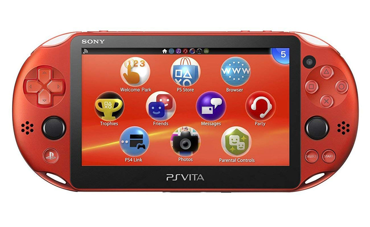 Sony PlayStation Vita Wi-Fi 2000 Series with Silicone Joystick Covers and AC Adapter Cable (Renewed) (Metallic Red)