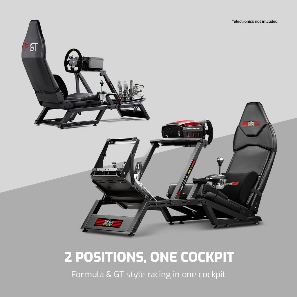 Next Level Racing F-GT Racing Simulator Cockpit. Formula and GT racing simulator cockpit compatible with Thrustmaster, Fanatec, Moza Racing on PC, Xbox and PS