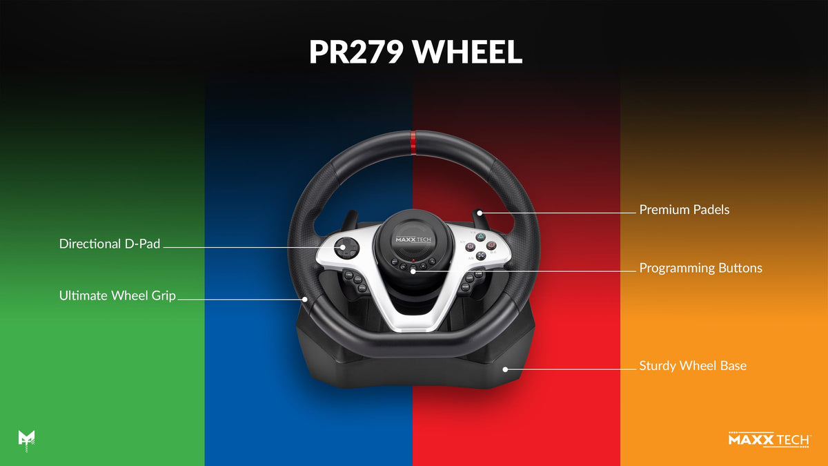 Maxx Tech PR279 Racing Wheel Kit For PC, Xbox, PS4 & Nintendo Switch - Wheel, 2-pedal set & wheel clamp