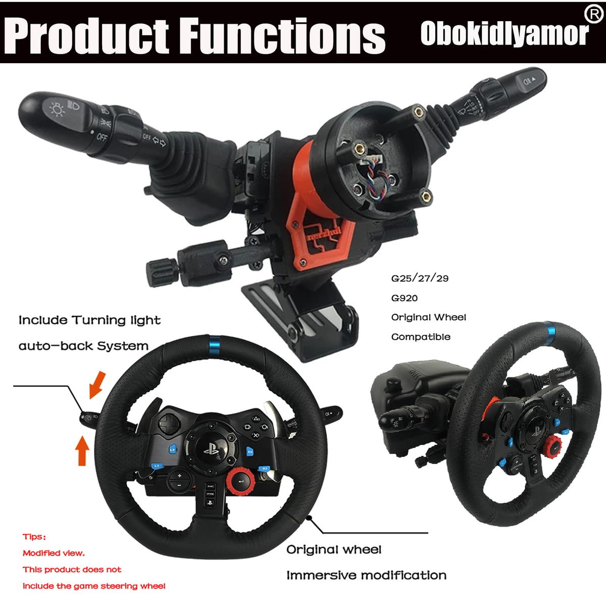 Obokidly Upgrade Type DIY Racing Simulator Steering Wheel Turn Signal Wiper Lever Switch For Logitech G27 G29 G920 G923 Logitech Thrustmaster T300 (Upgrade Type-For G27/G29, Black)