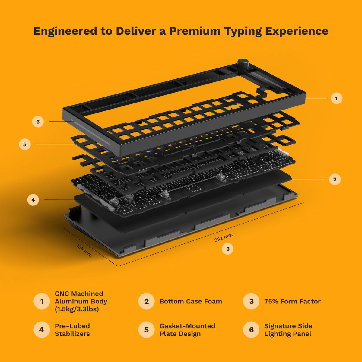 GLORIOUS Gaming GMMK PRO 75% - Modular Mechanical Gaming Keyboard, TKL Size, 1.5kg Frame, Fox Switches, Fully Customizable, Coiled Cable, Wrist Rest, White PBT Keycaps, RGB, QWERTY - Black