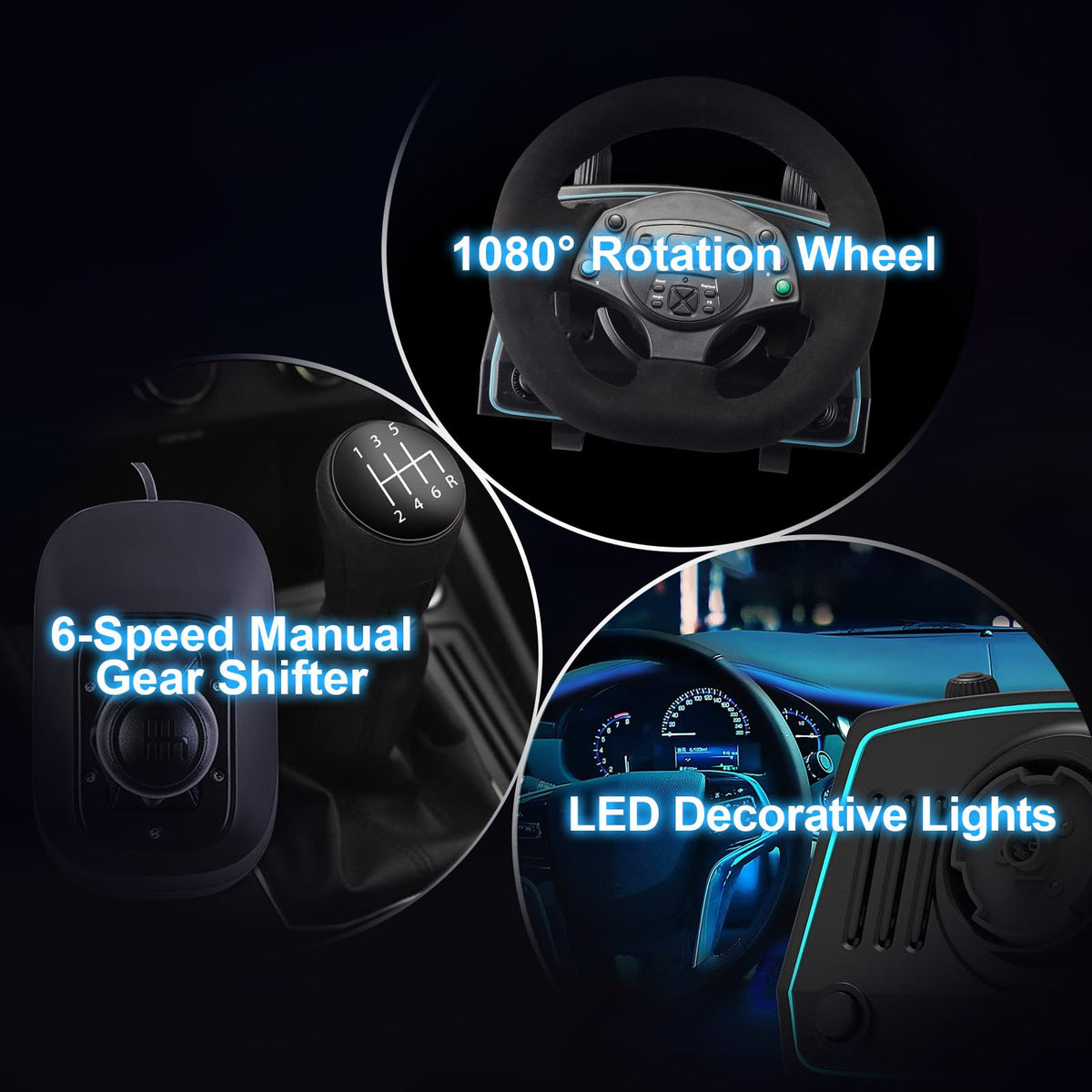 DOYO Gaming Steering Wheel with Pedals and Shifter, 1080° Racing Wheel with Hall Effect Pedals and Paddle Shifters, Vibration Feedback Steering Wheel Compatible with PC/PS4/Xbox One/Xbox Series X|S/PS3/Switch