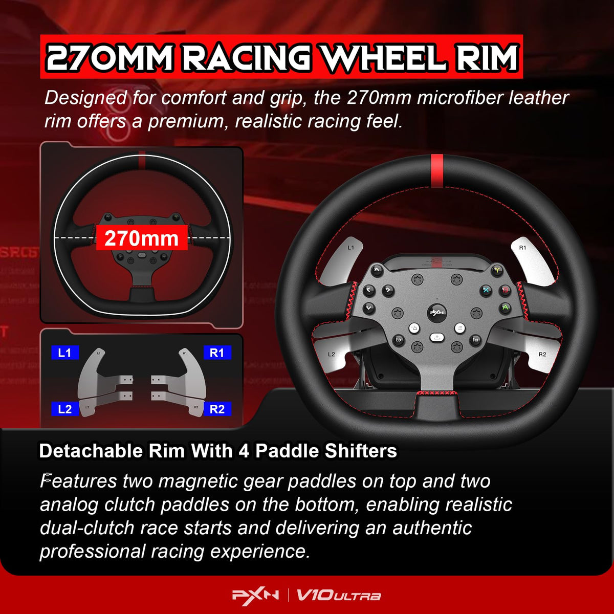 PXN V10 Ultra Direct Drive Racing Wheel & Pedals, 3.2Nm Force Feedback