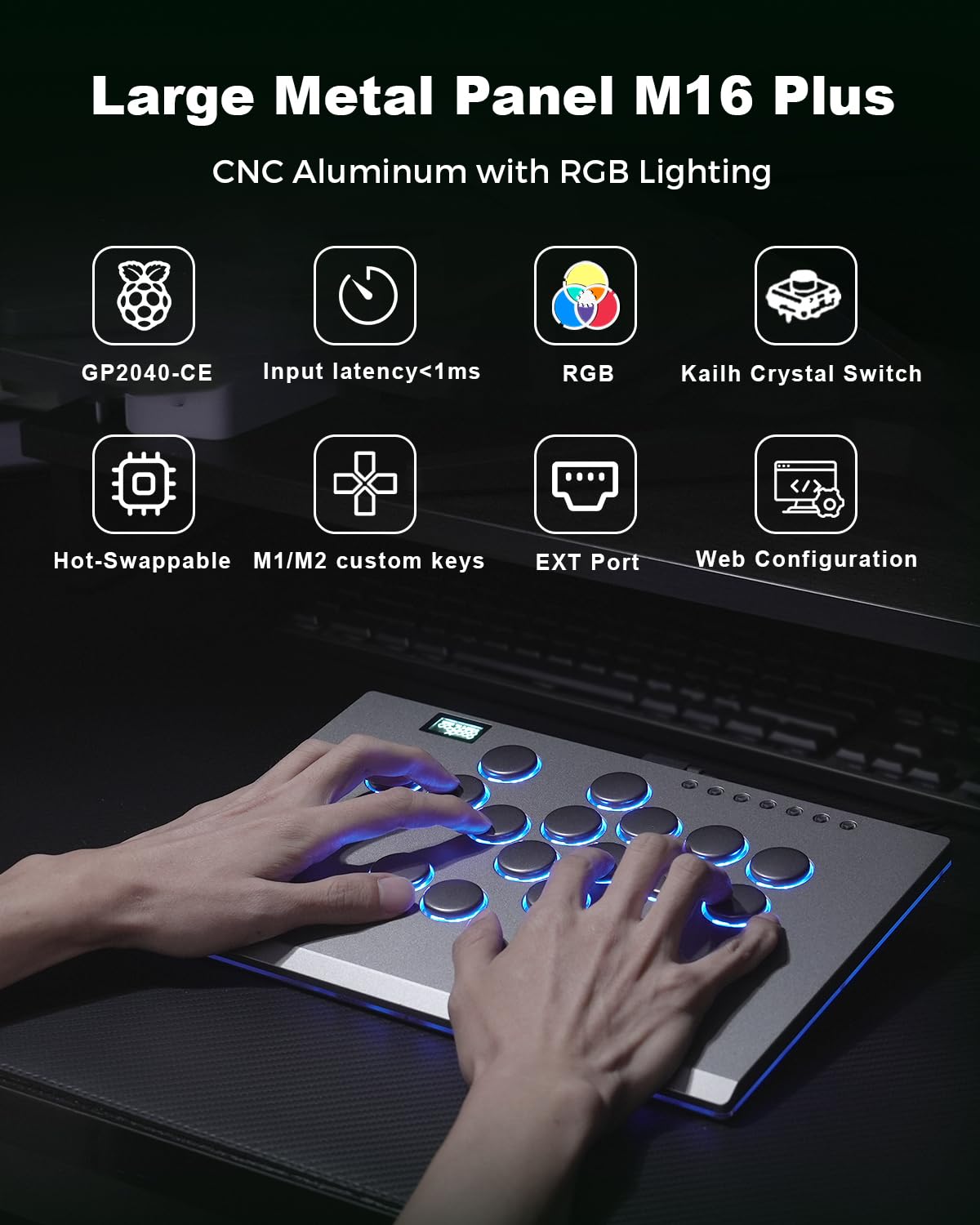 ONEED Haute42 Leverless Controller M16 Plus Grey-Aluminum Leverless Arcade Stick for PC/PS3/PS4/Switch Game,Crystal Low-Profile Switch Arcade Stick Support Hot Swap & SOCD