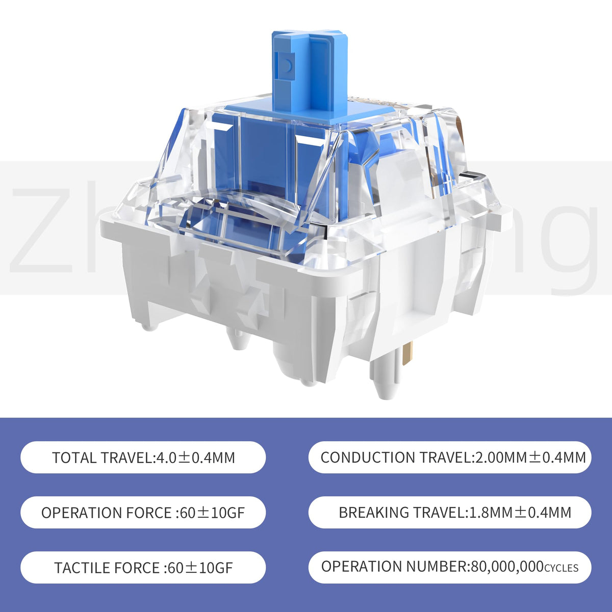 Zhouwang Blue Pro Clicky Mechanical Keyboard Switches, 1000 Pcs