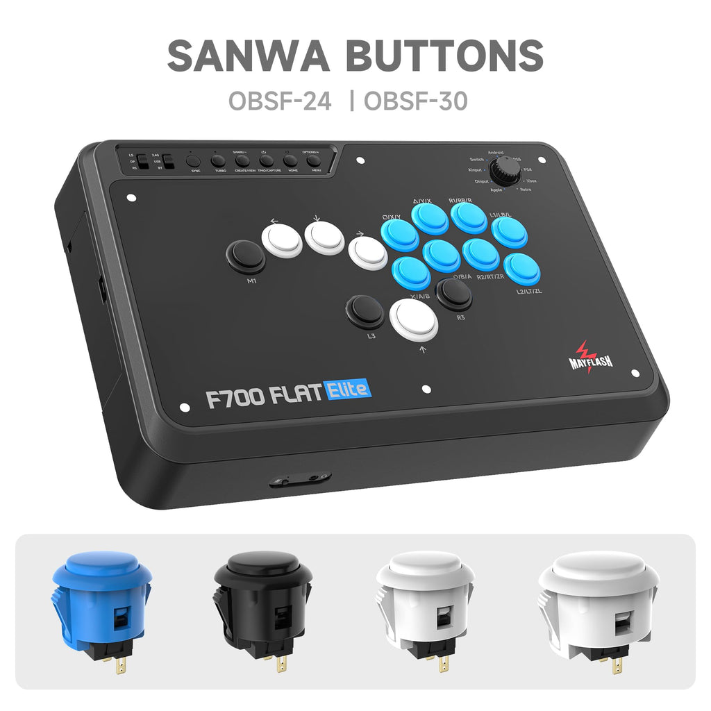 MAYFLASH F700 FLAT Elite Wireless Arcade Stick Leverless All Button Controller with Sanwa buttons Compatible with PS5, PS4, PC, Xbox Series S/X, Switch/Switch 2 Support Bluetooth, 2.4G and Wired