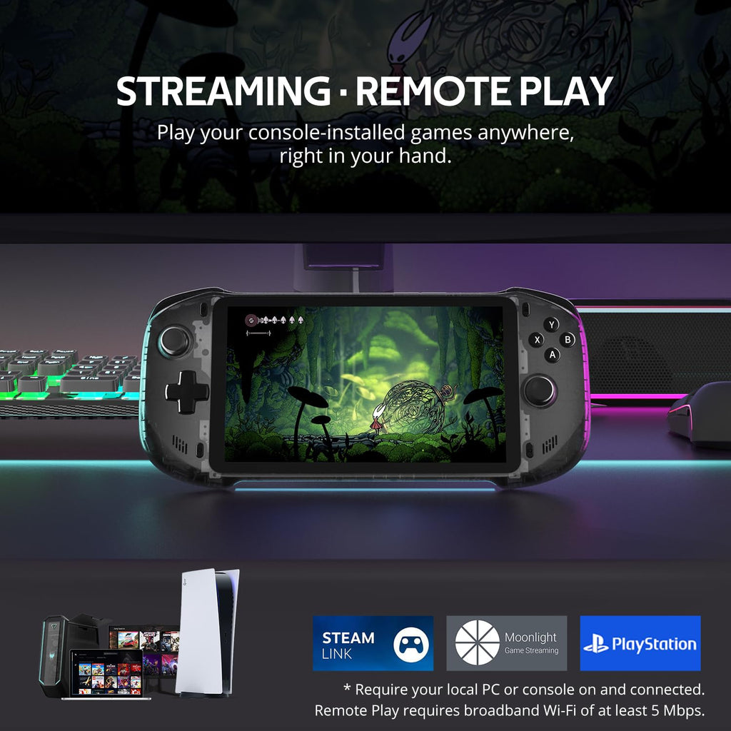 OnePro Cloud Handheld Portable Remote Play Gaming Console, For Xbox Cloud Gaming, NVIDIA GeForce NOW, Playstation, PC, Long-Battery Life, 7" 1080P Touchscreen, Lightweight Retro Game Handheld - 64G (Black Transparent)