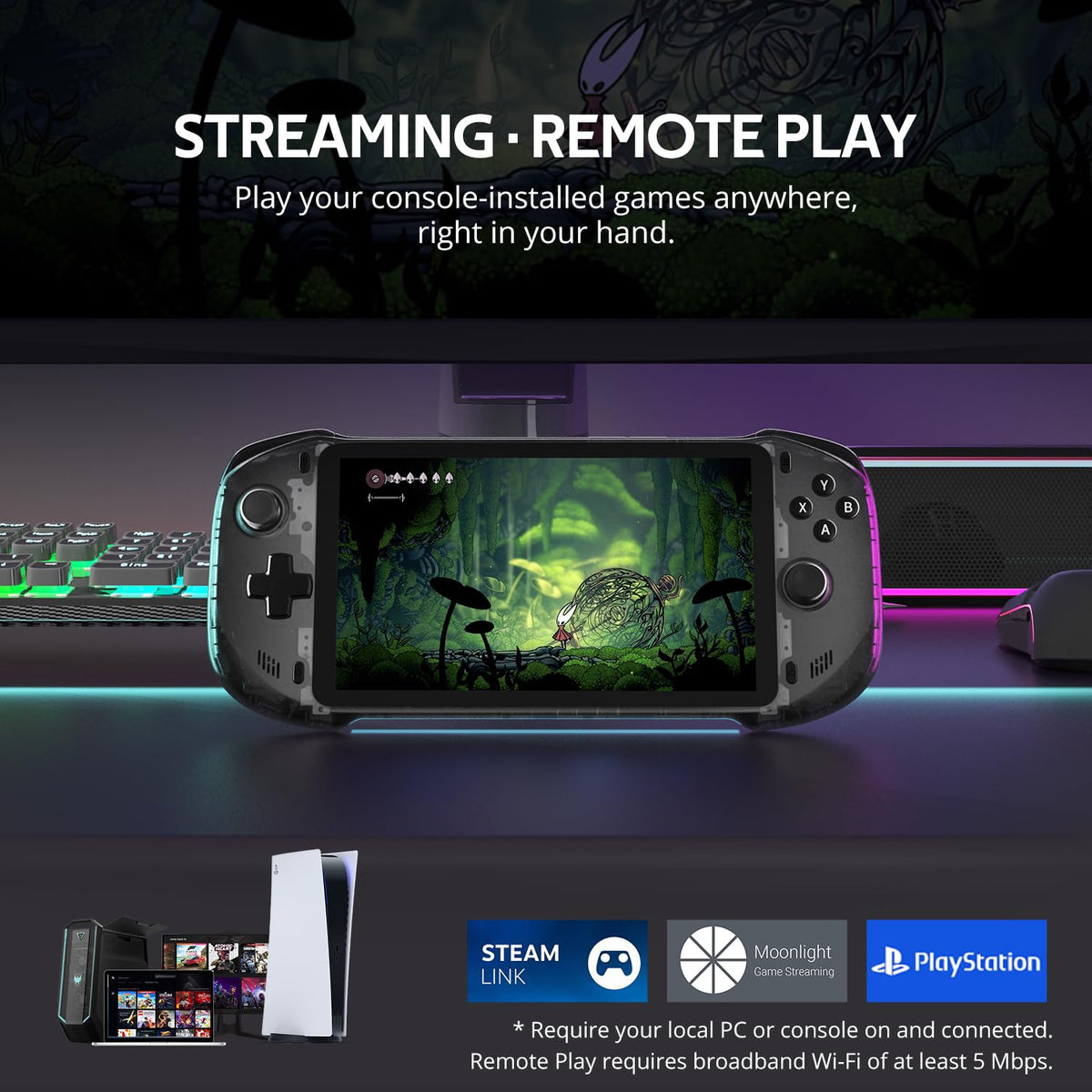 OnePro Cloud Handheld Portable Remote Play Gaming Console, For Xbox Cloud Gaming, NVIDIA GeForce NOW, Playstation, PC, Long-Battery Life, 7" 1080P Touchscreen, Lightweight Retro Game Handheld - 64G (Black Transparent)